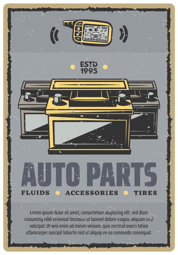 cartel retro del vector de las piezas de automóvil del coche