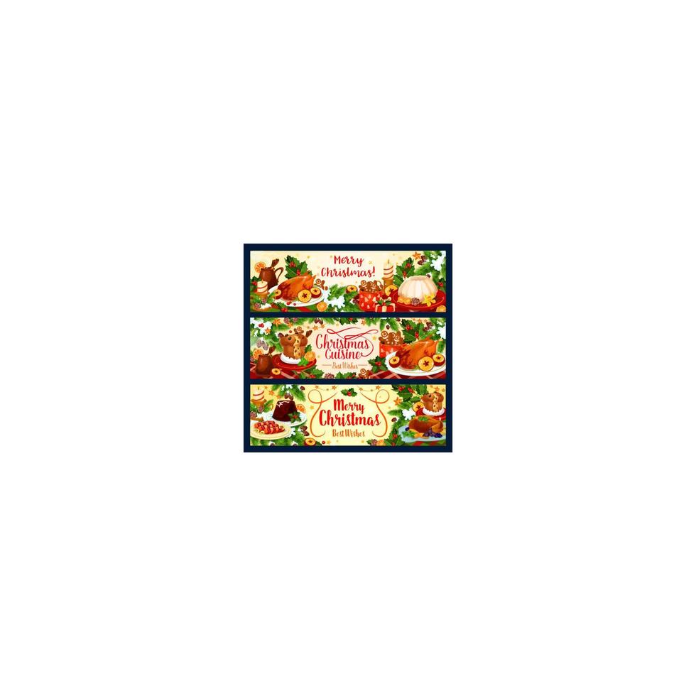 Merry Christmas vector dinner greeting banners