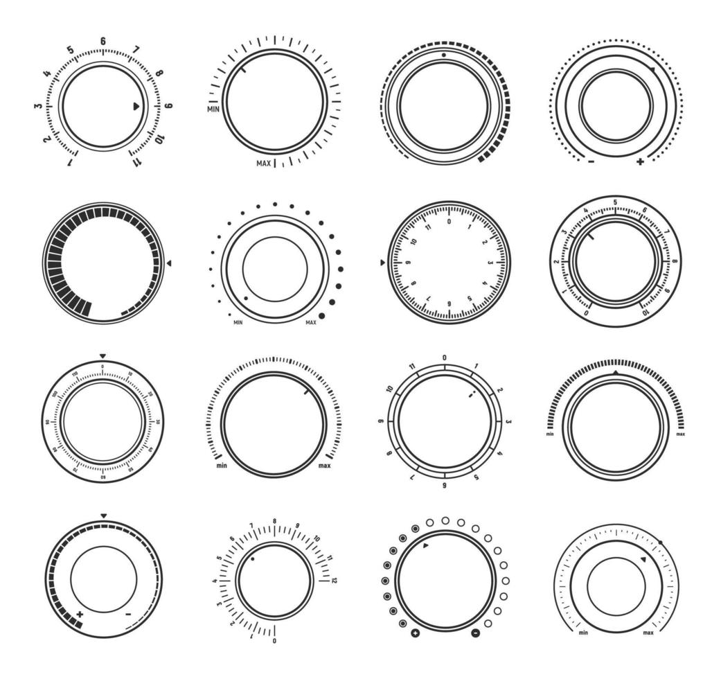 Volume knob switch dials, interface regulators vector