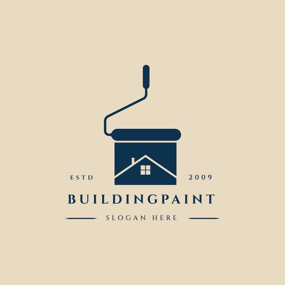 Logotipo vintage de pintura de construcción con diseño de ilustración de vector de rodillo de cepillo