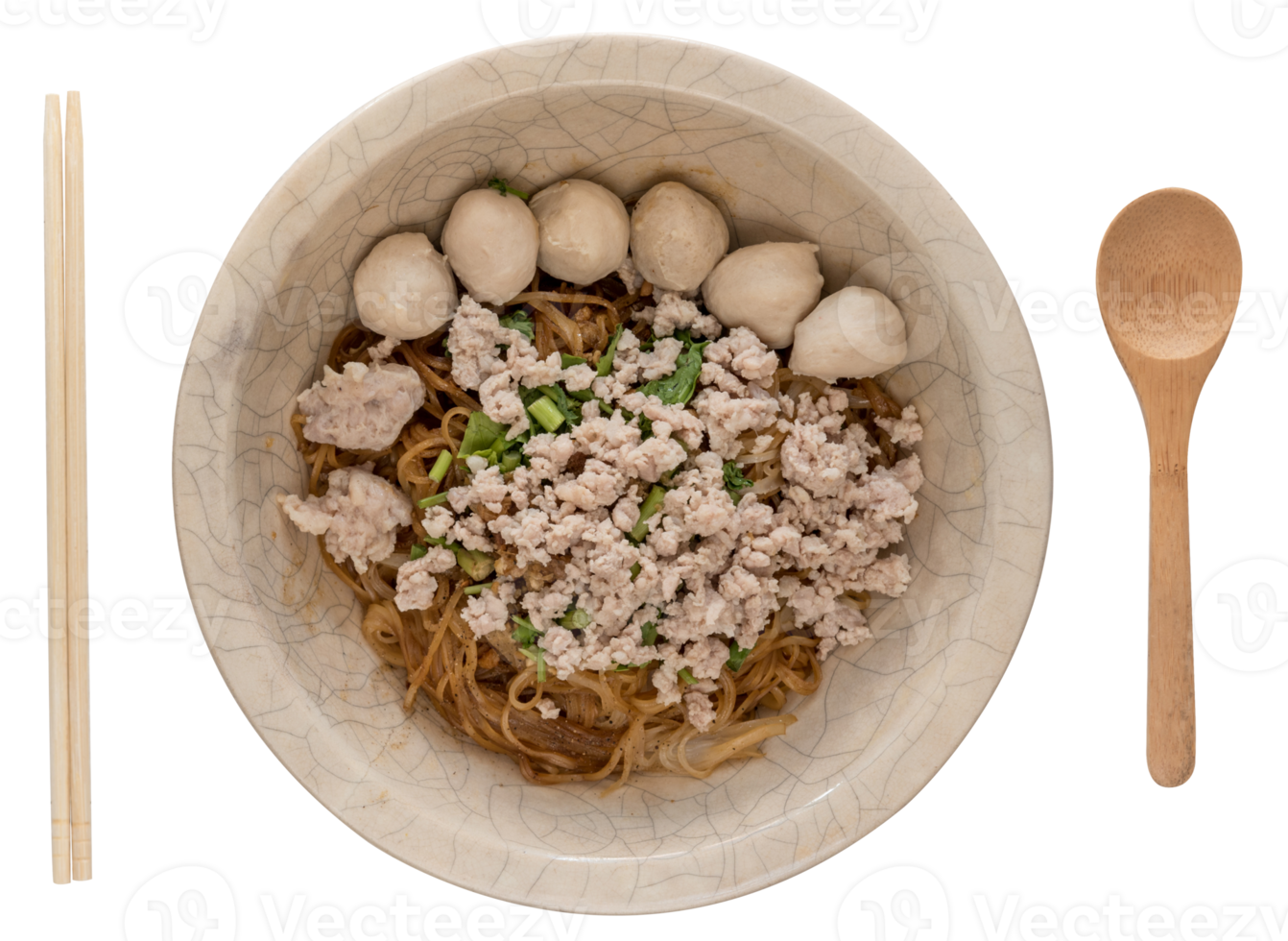 Bowl of noodles with vegetables isolated png