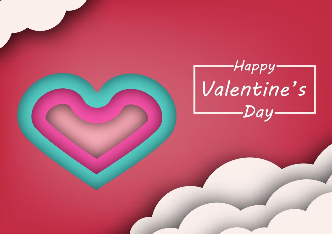 Red and pink clolor, paper cut style background with heart and cloud for cards, brochures, banners. On Valentine's Day. vector