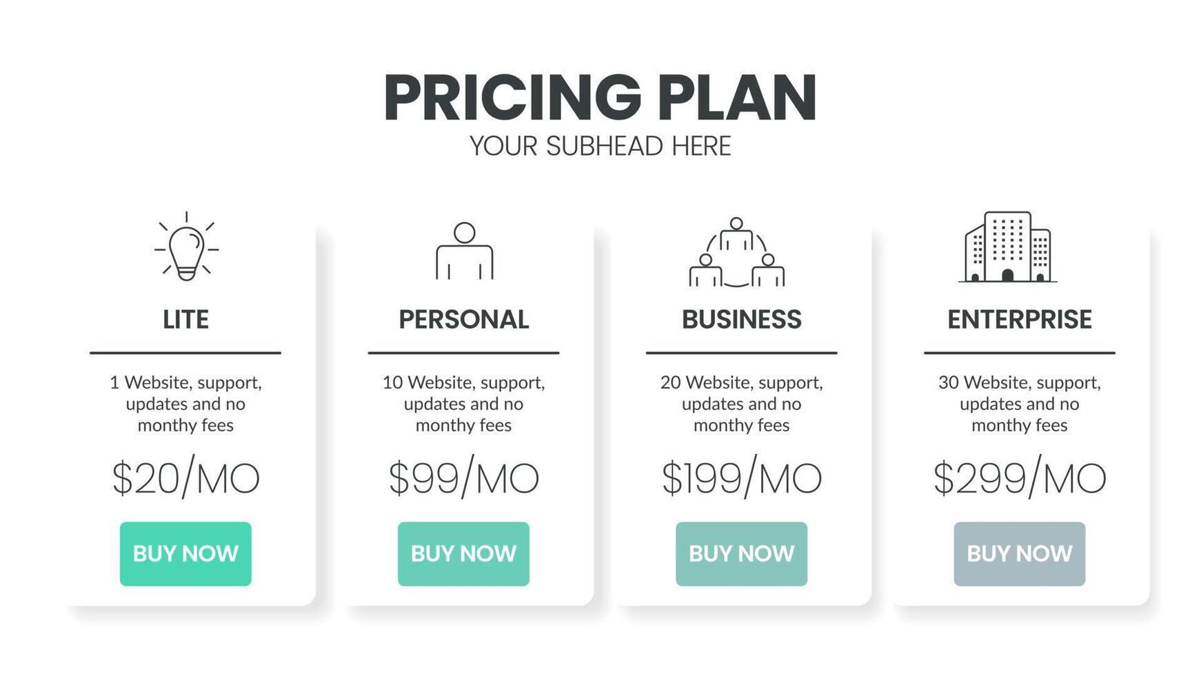 Modern creative pricing subscription plan table template with minimal line icon style. UI UX interface design elements. Infographic design element with option plans for website or presentation vector. vector