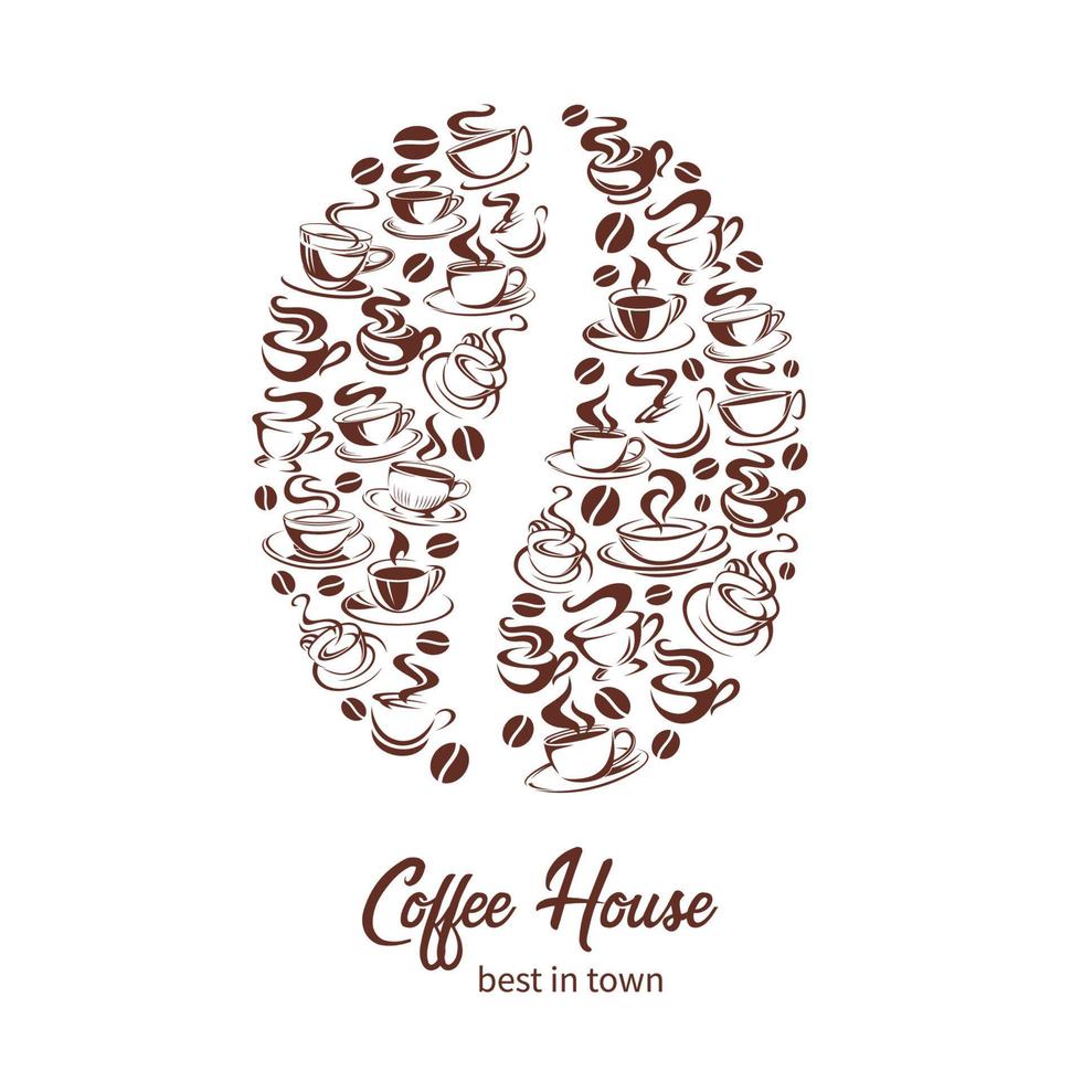 Vector coffeehouse poster of coffee cups and bean