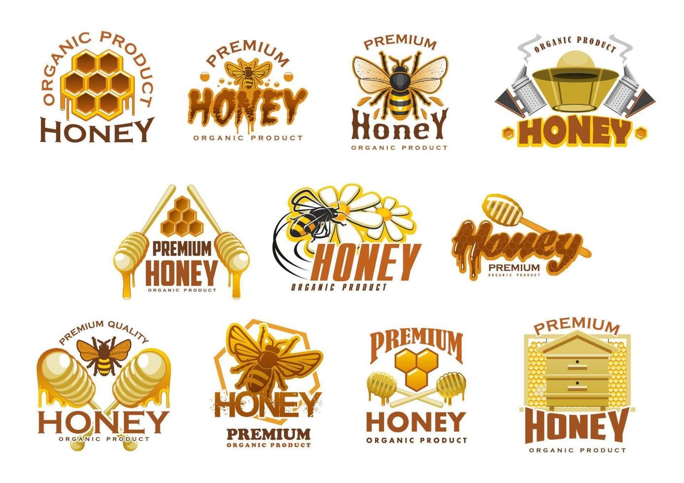 Honey premium sweet food icon with bee and comb vector