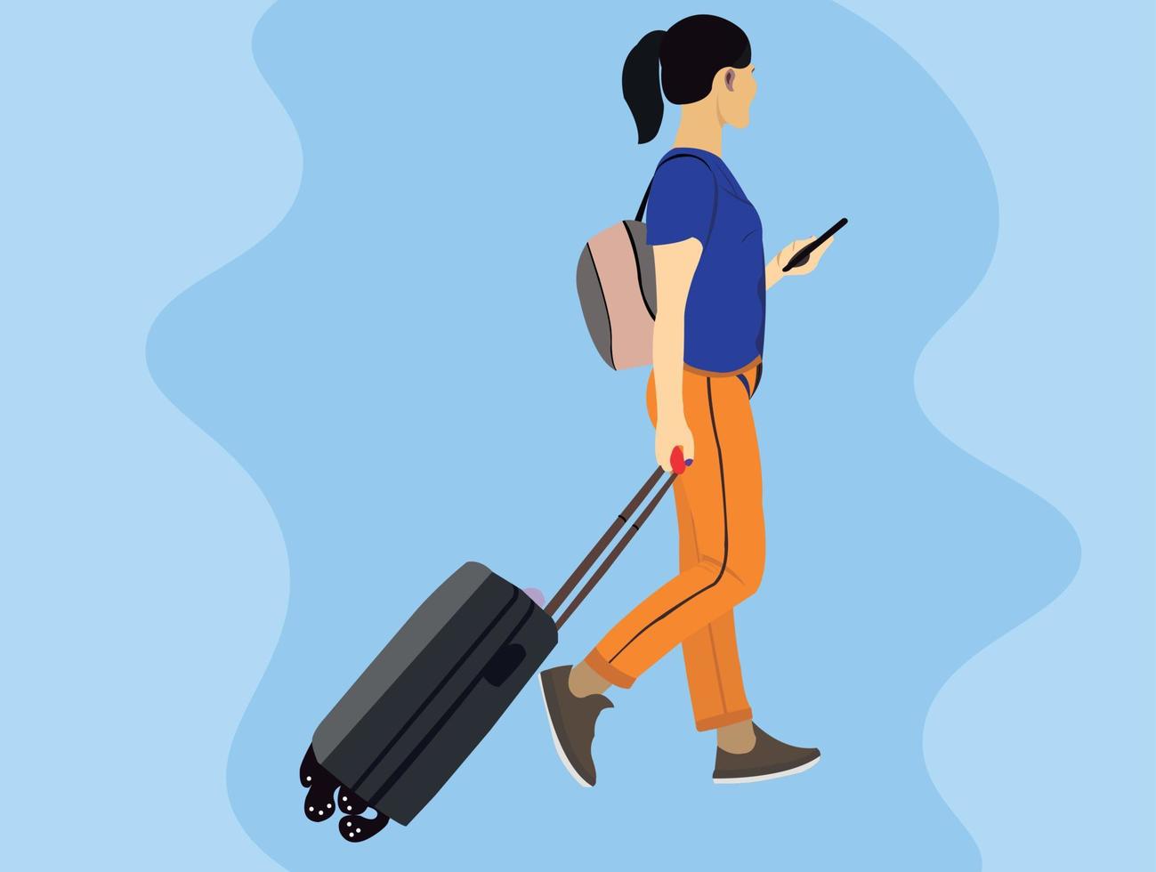 Girl With Travel Bag Flat Vector Free Download