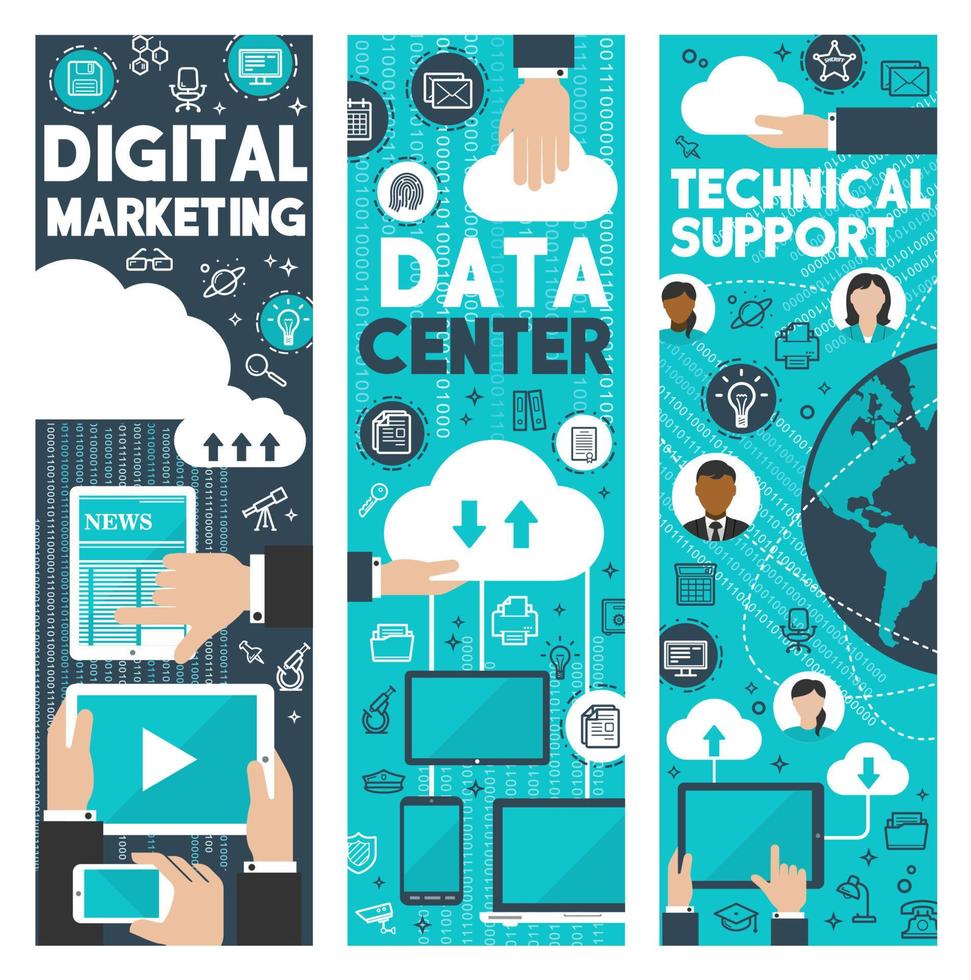 Digital marketing data web center vector banners