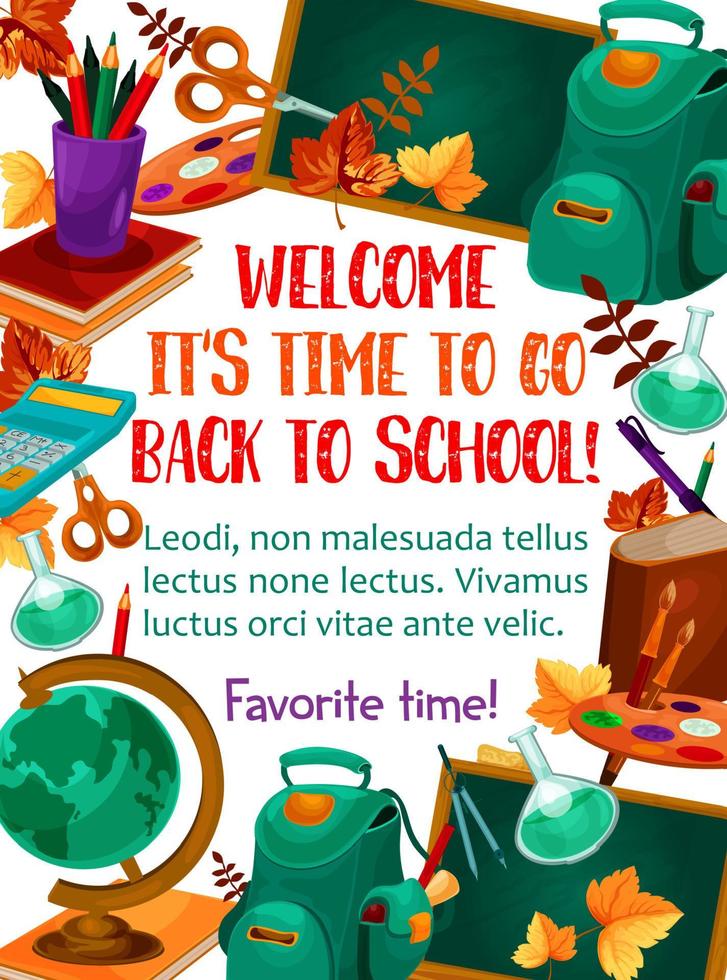 cartel de estudio de papelería de vector de regreso a la escuela
