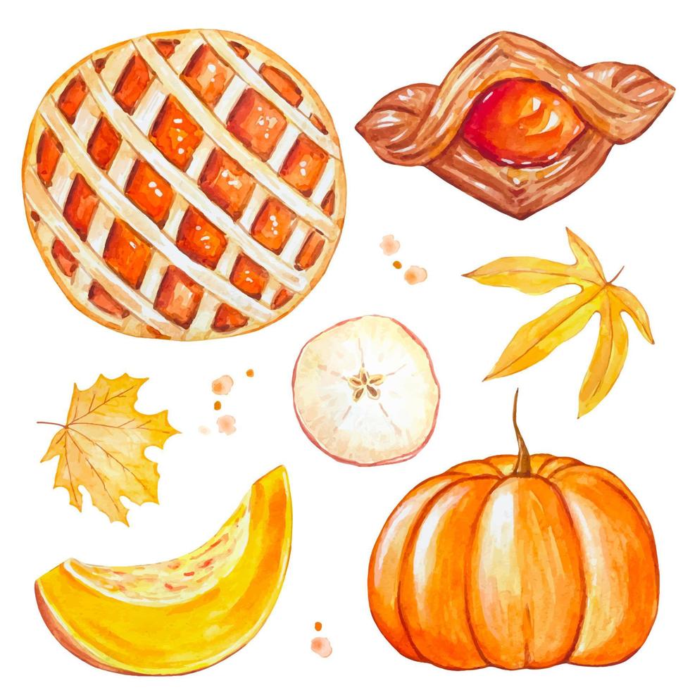 Autumn food clipart. Watercolor vector