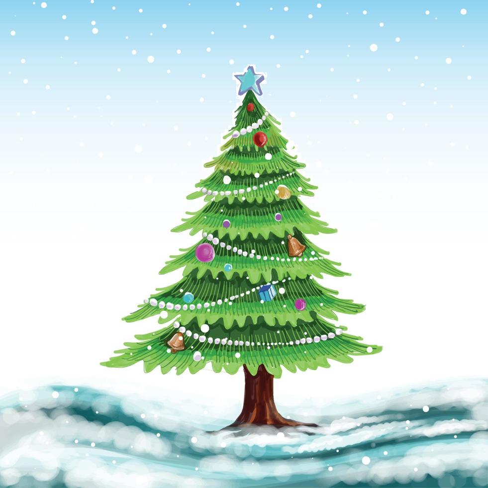 Artistic decorative christmas tree festival card background vector