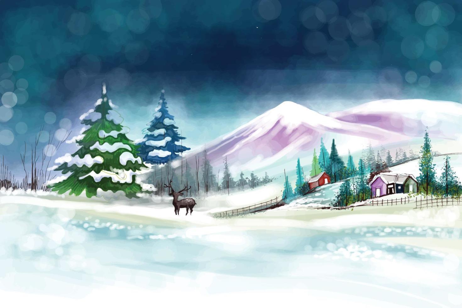 paisaje para vacaciones de invierno y año nuevo fondo de tarjeta de navidad vector