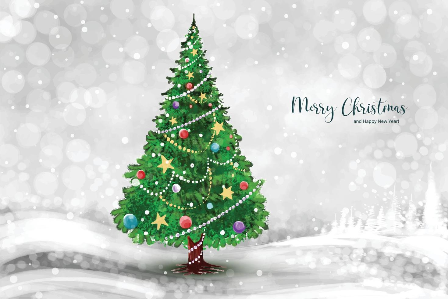 Merry christmas leaf tree holiday card background vector