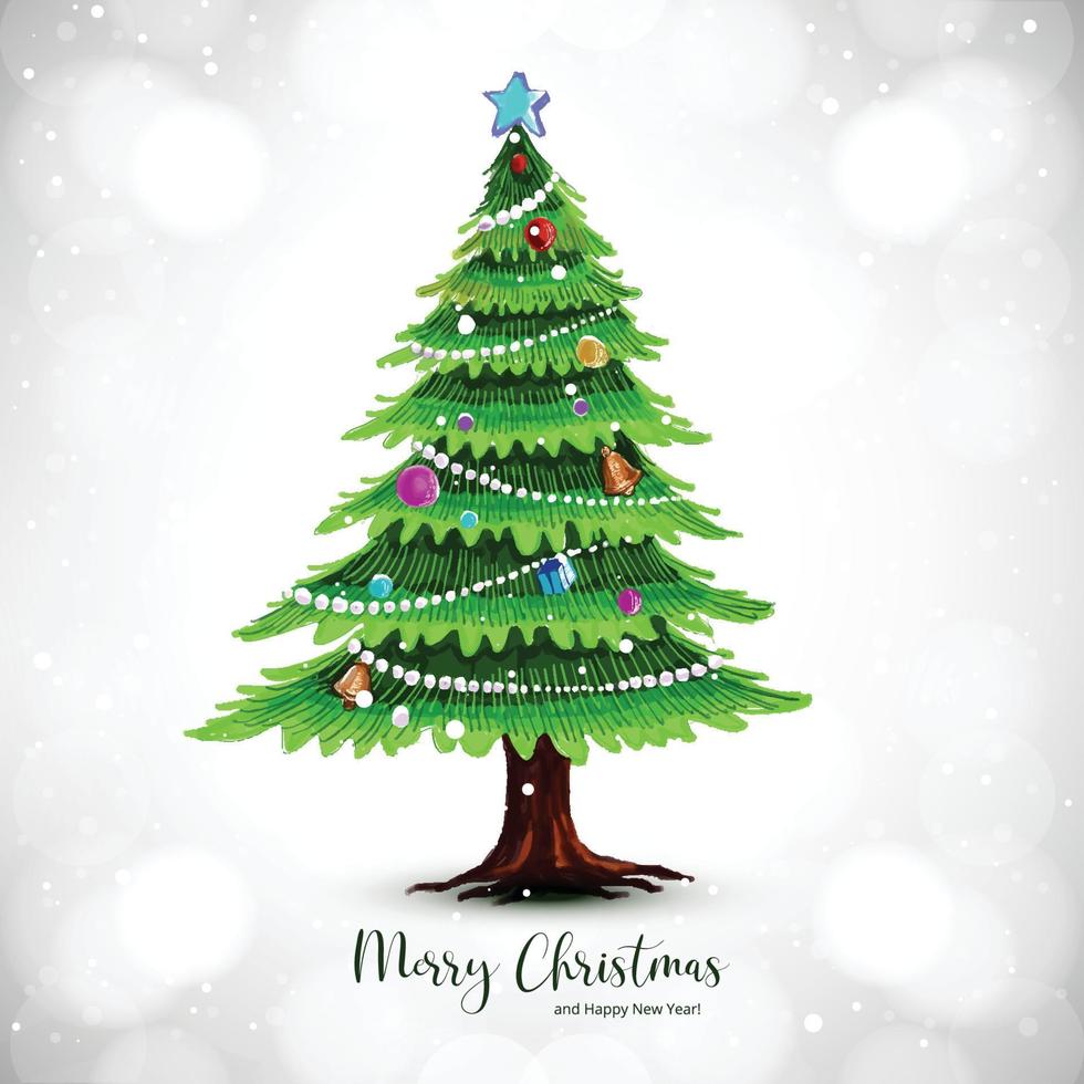 Decorated merry christmas tree holiday card background vector