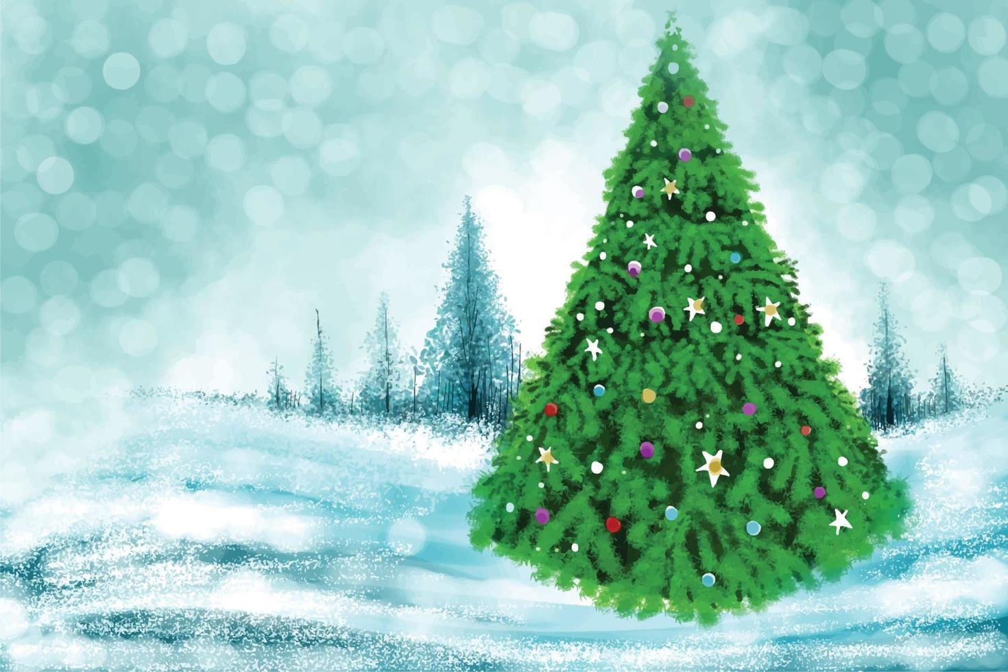 Christmas theme with christmas tree in winter landscape holiday background vector