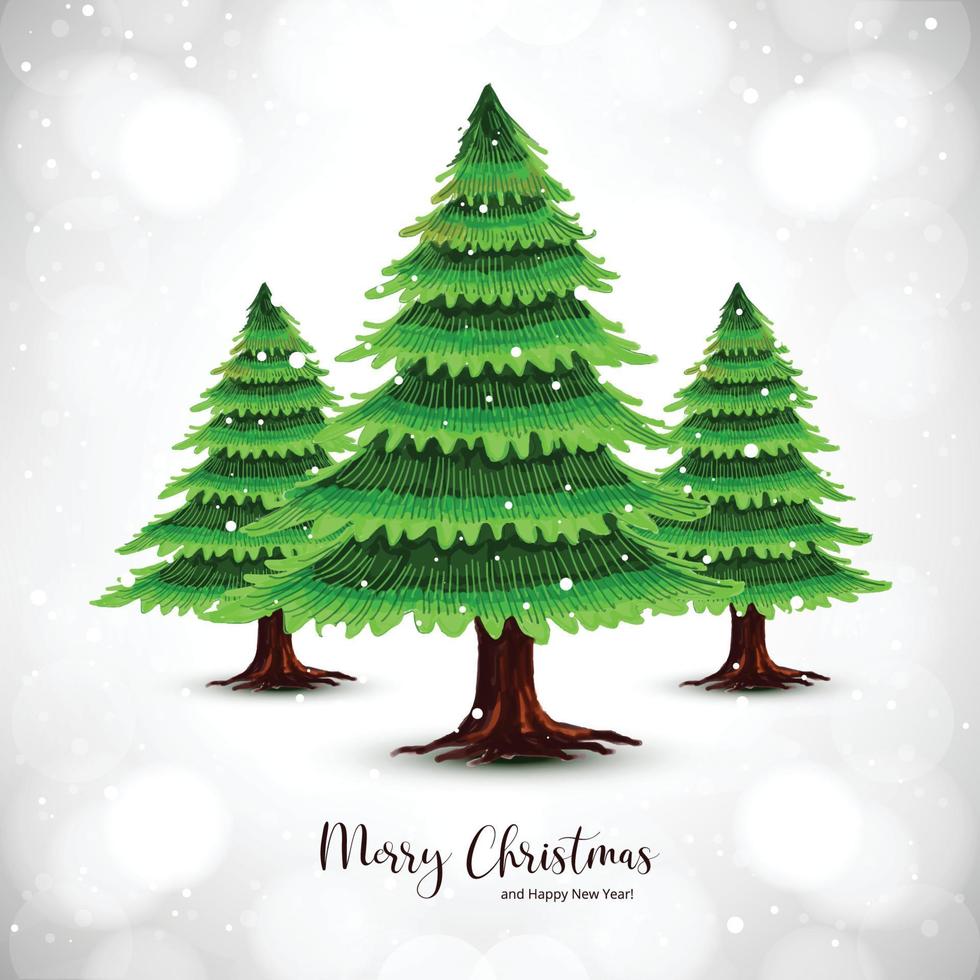 Decorated merry christmas tree holiday card background vector