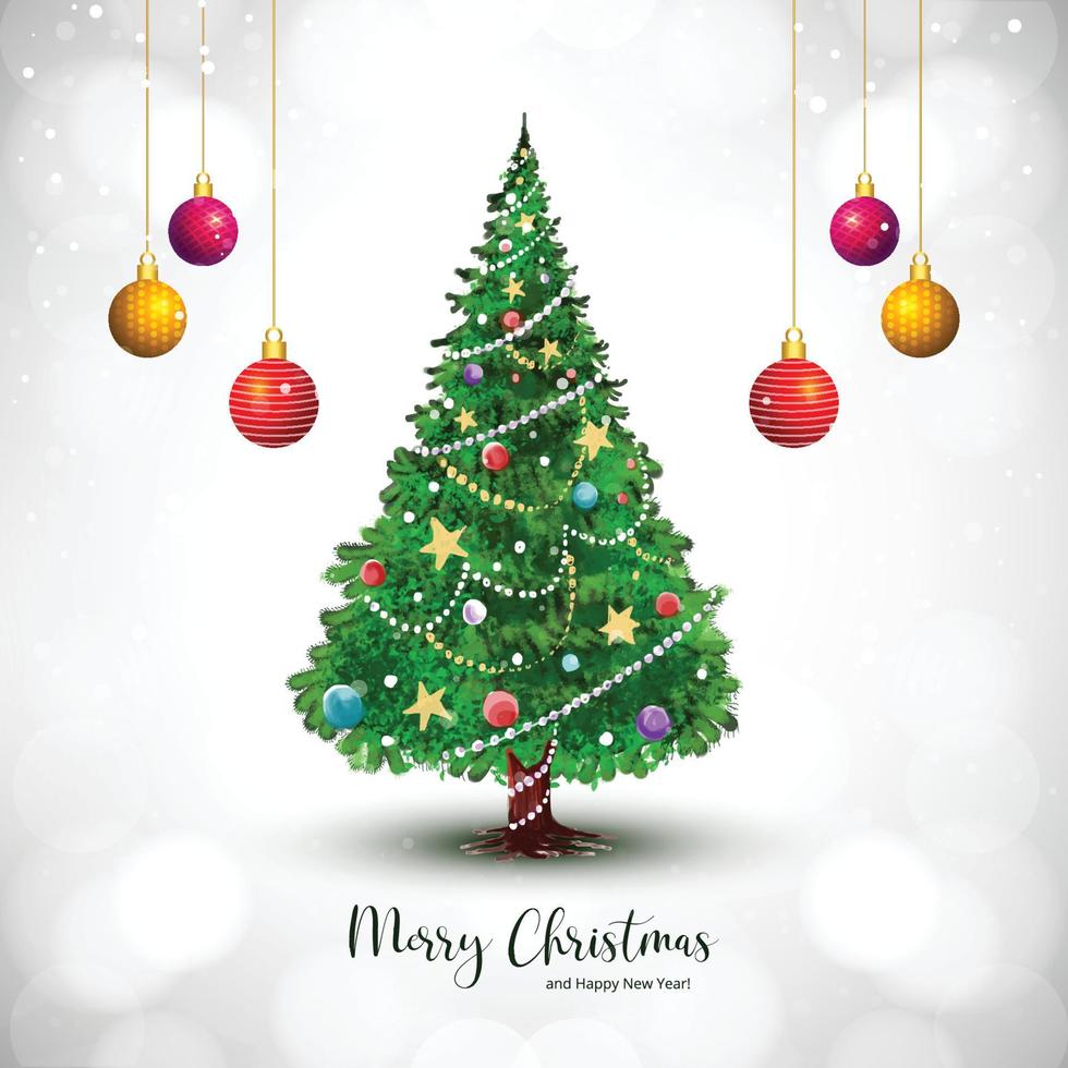 Merry christmas leaf tree holiday card background vector