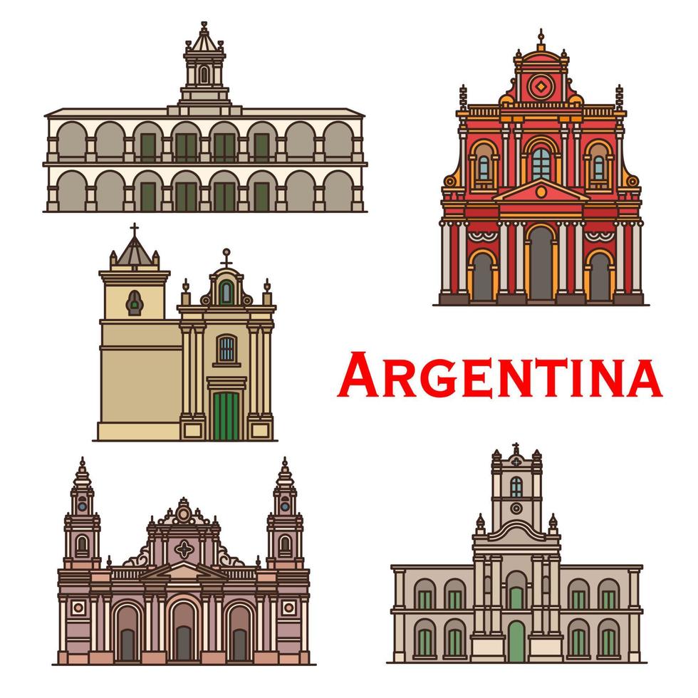 Argentina landmarks architecture vector line icons