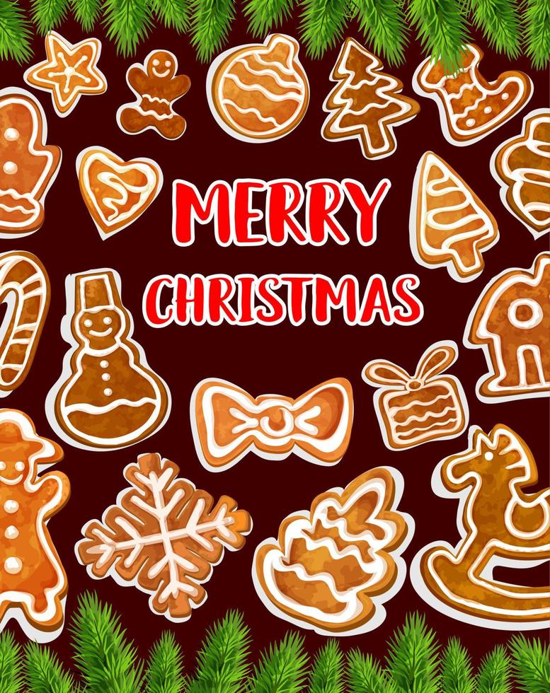 Christmas cookie greeting card with Xmas tree vector