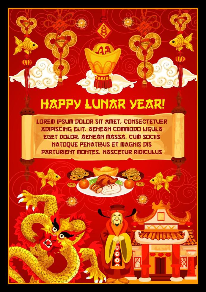 Chinese New Year banner with god of prosperity vector