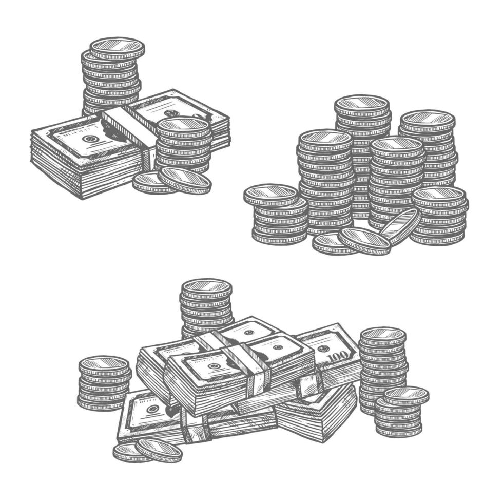 billetes de dólar o monedas de centavo iconos de dibujo vectorial vector