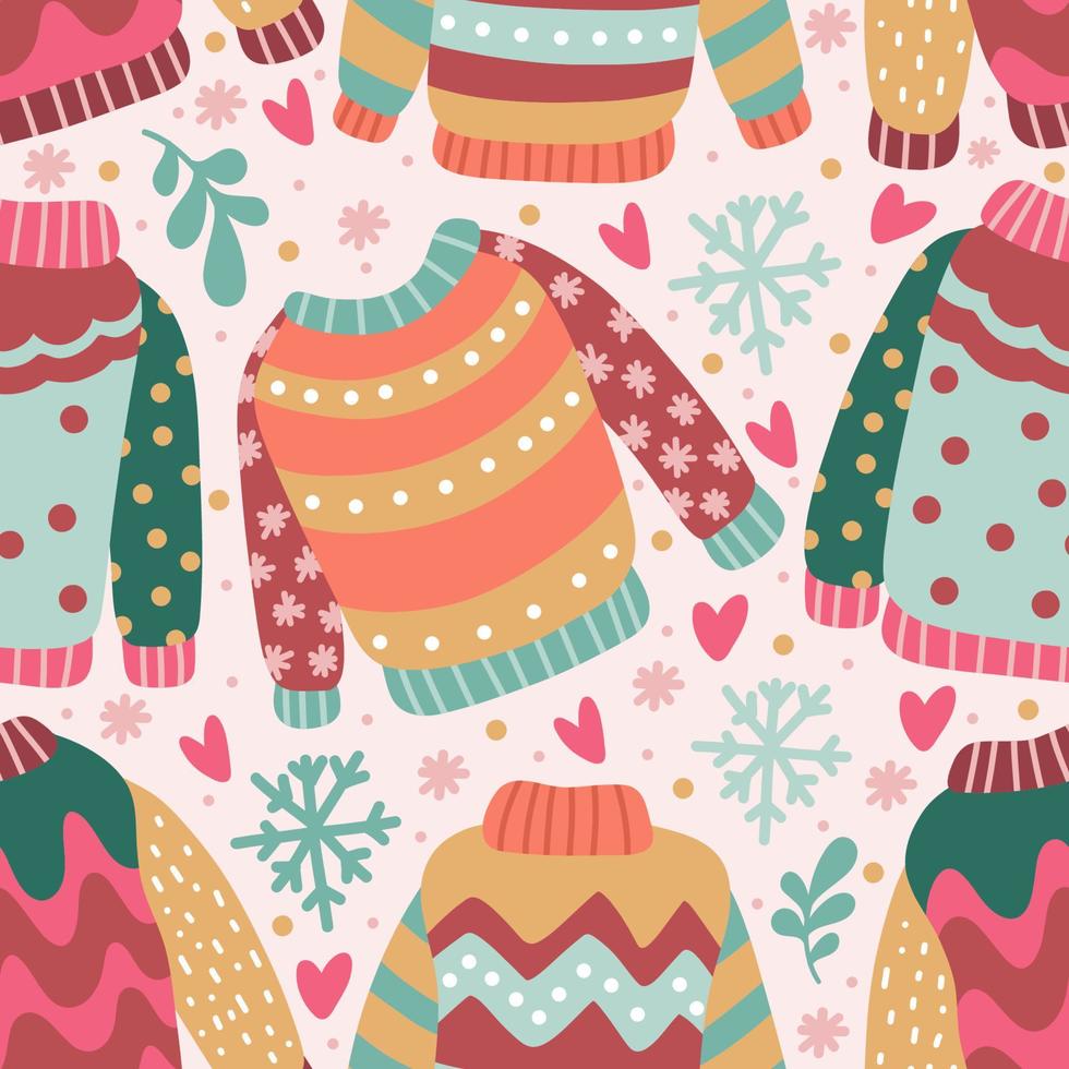 Ugly Sweaters Doodle Hand Drawn Seamless Patern Background vector