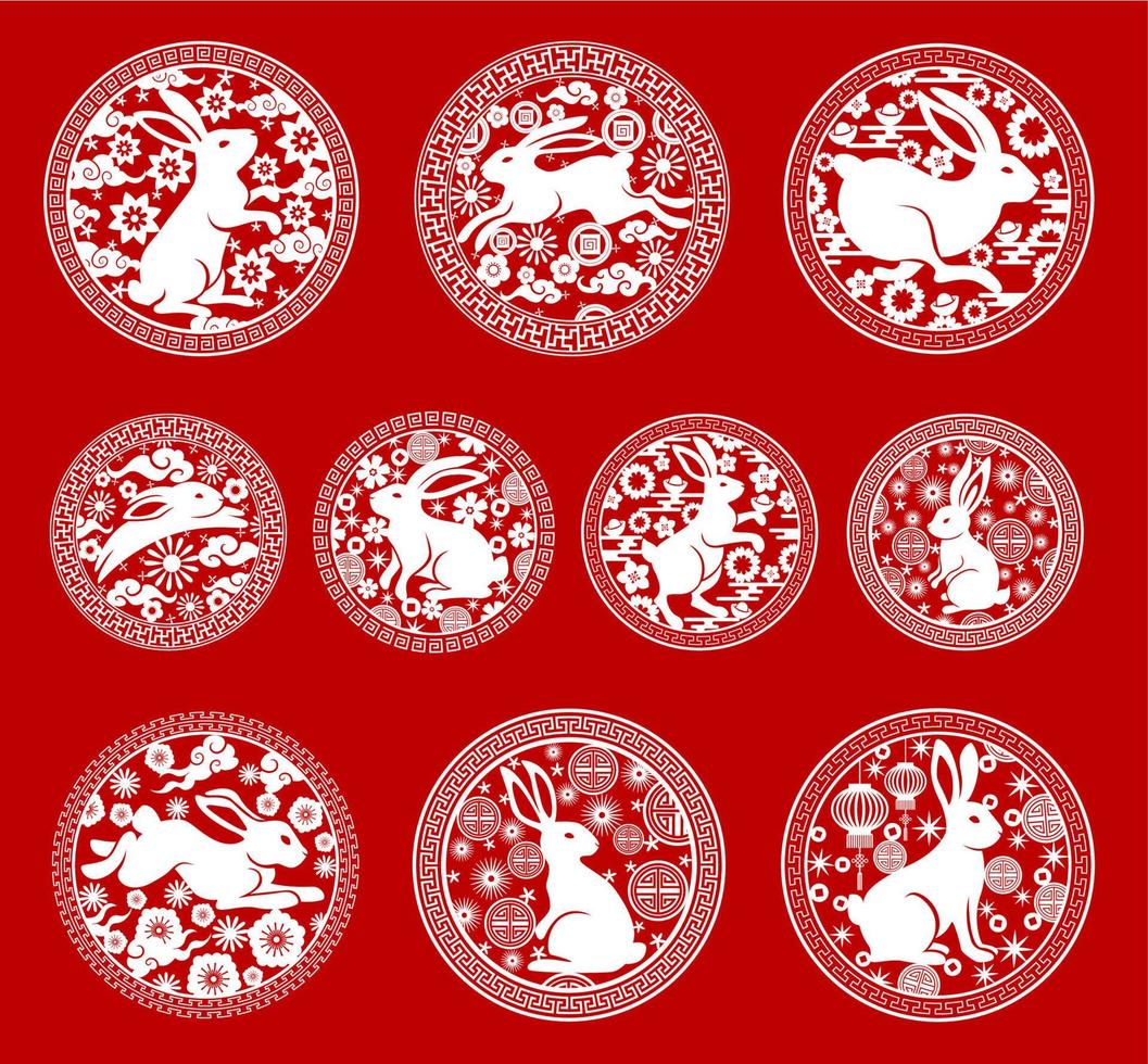 Rabbit icons of Chinese New Year animal horoscope vector