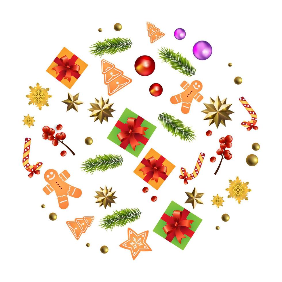 Christmas background with composition and decoration elements. vector