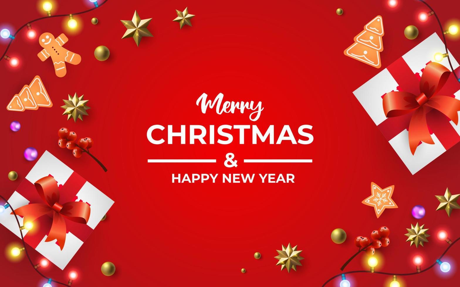 Christmas background with decoration and gift. Merry Christmas and Happy new year vector