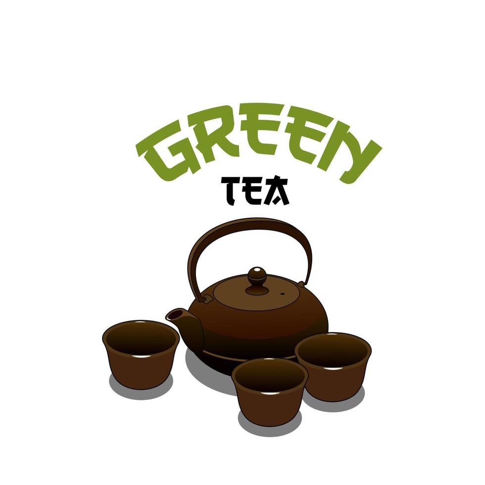 Vector green tea pot icon for Japanese cuisine