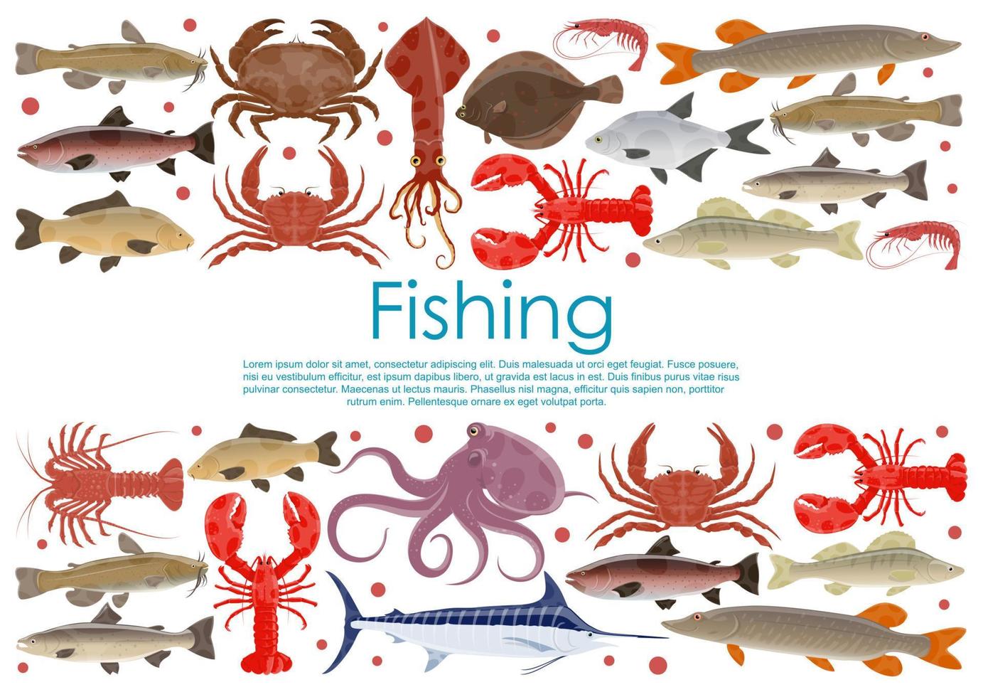 Vector seafood fishing poster of fresh fish