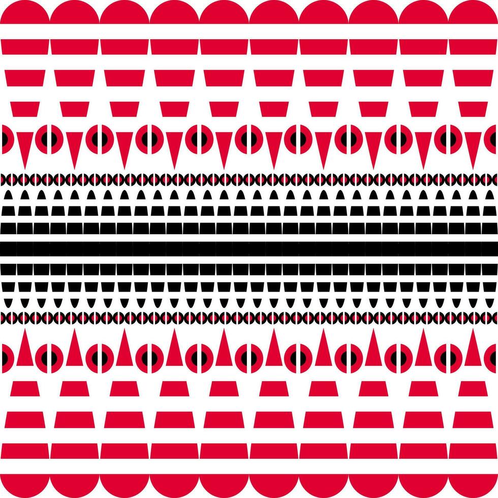 Seamless pattern with red teardrop shape and black long oval shape, white line cut through, decorate with small circle shape on white background. vector
