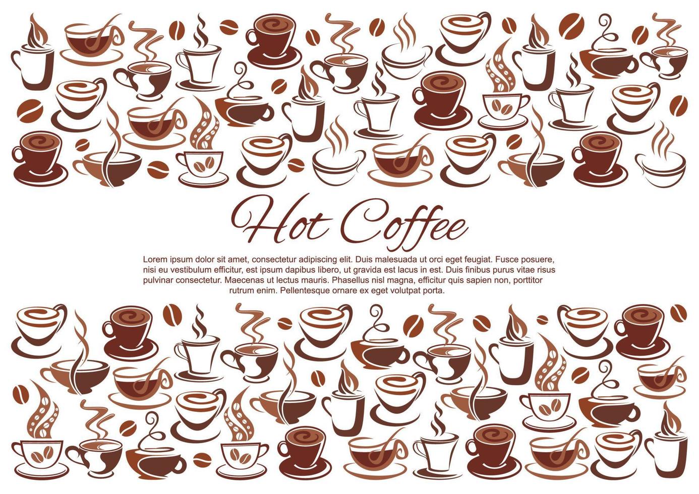 Vector coffeehouse poster of coffee cups and beans