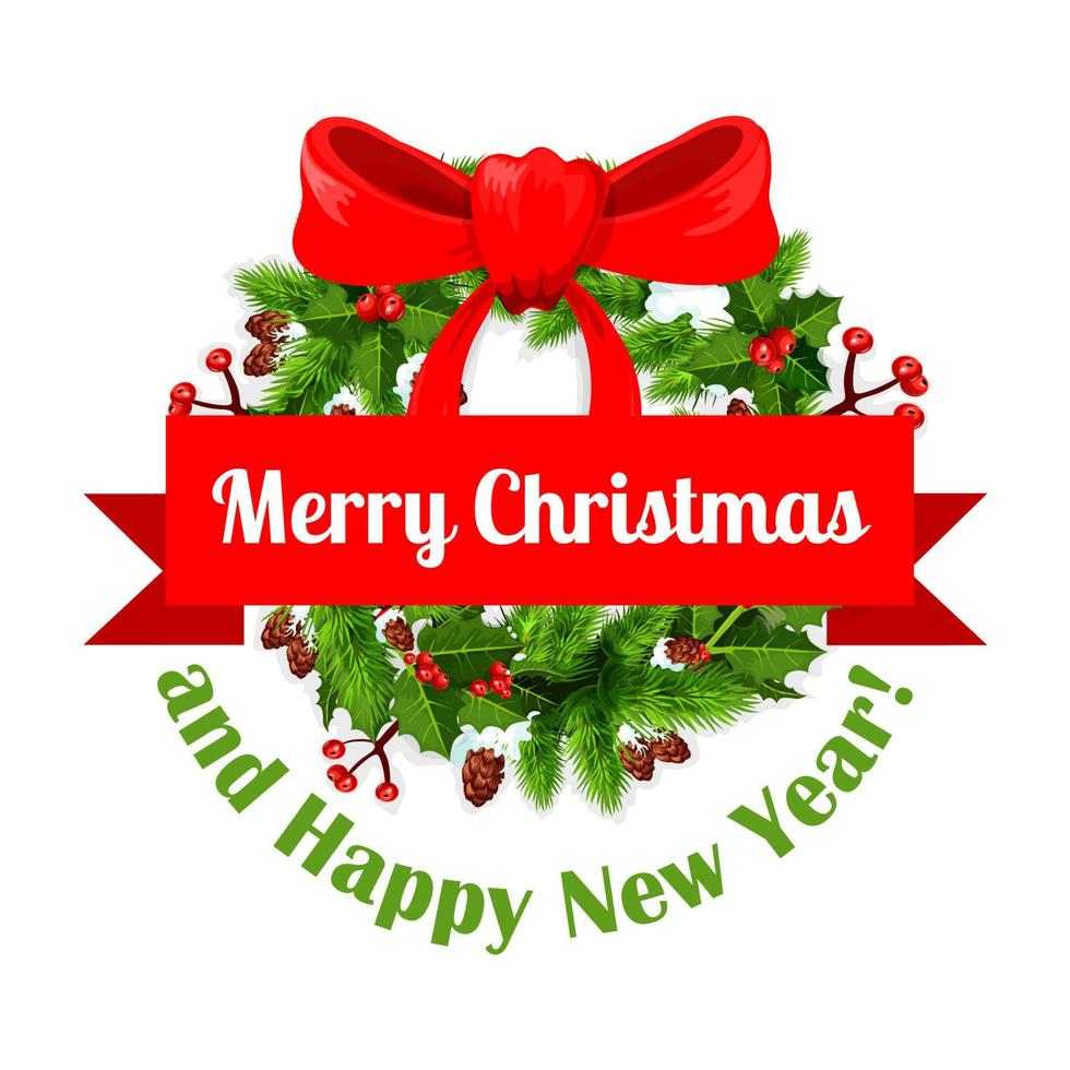 Christmas New Year ribbon vector greeting icon