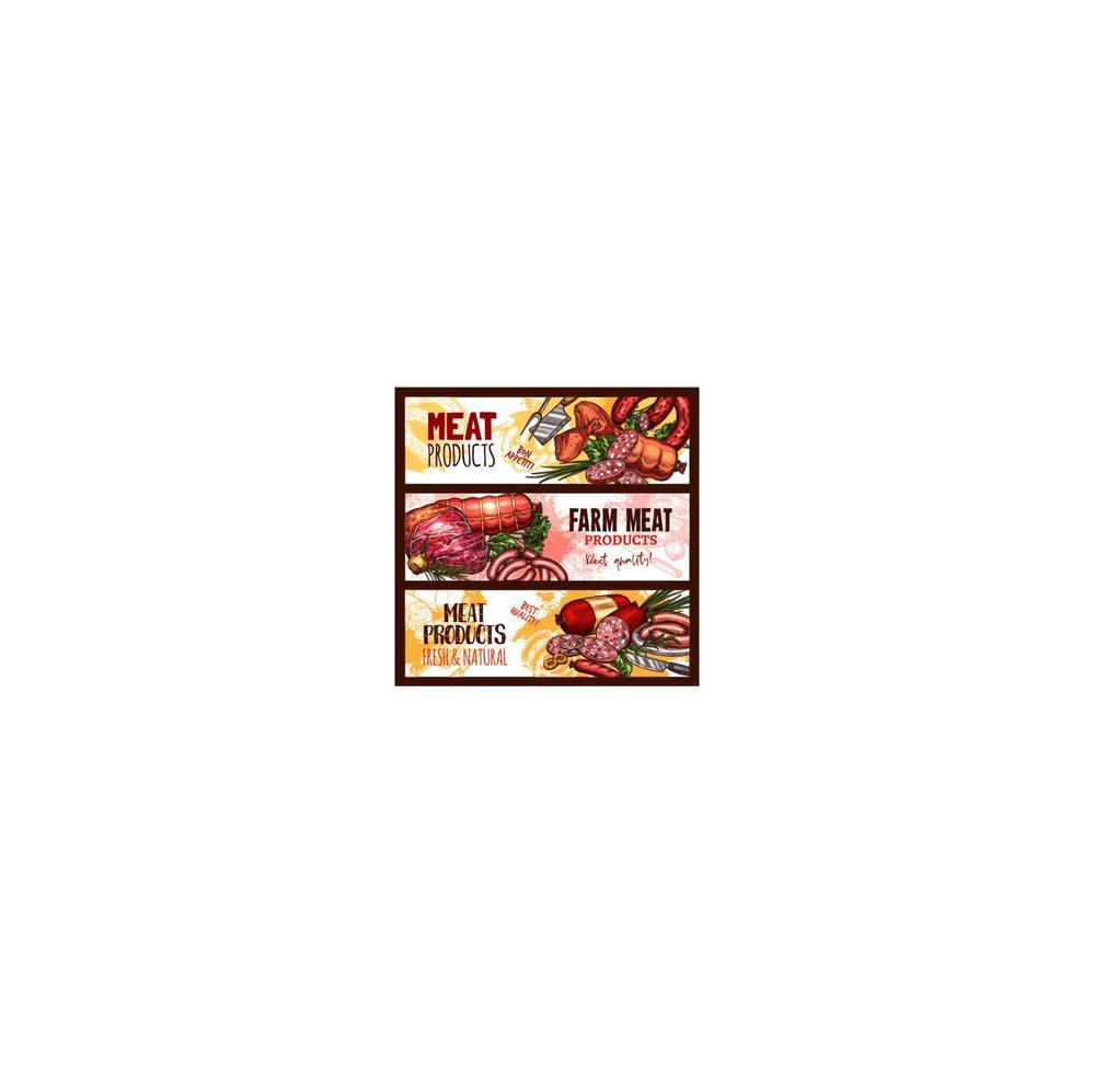 Vector meat farm products sketch banners