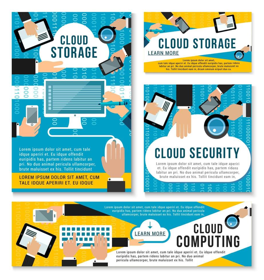 Vector internet cloud storage technology posters