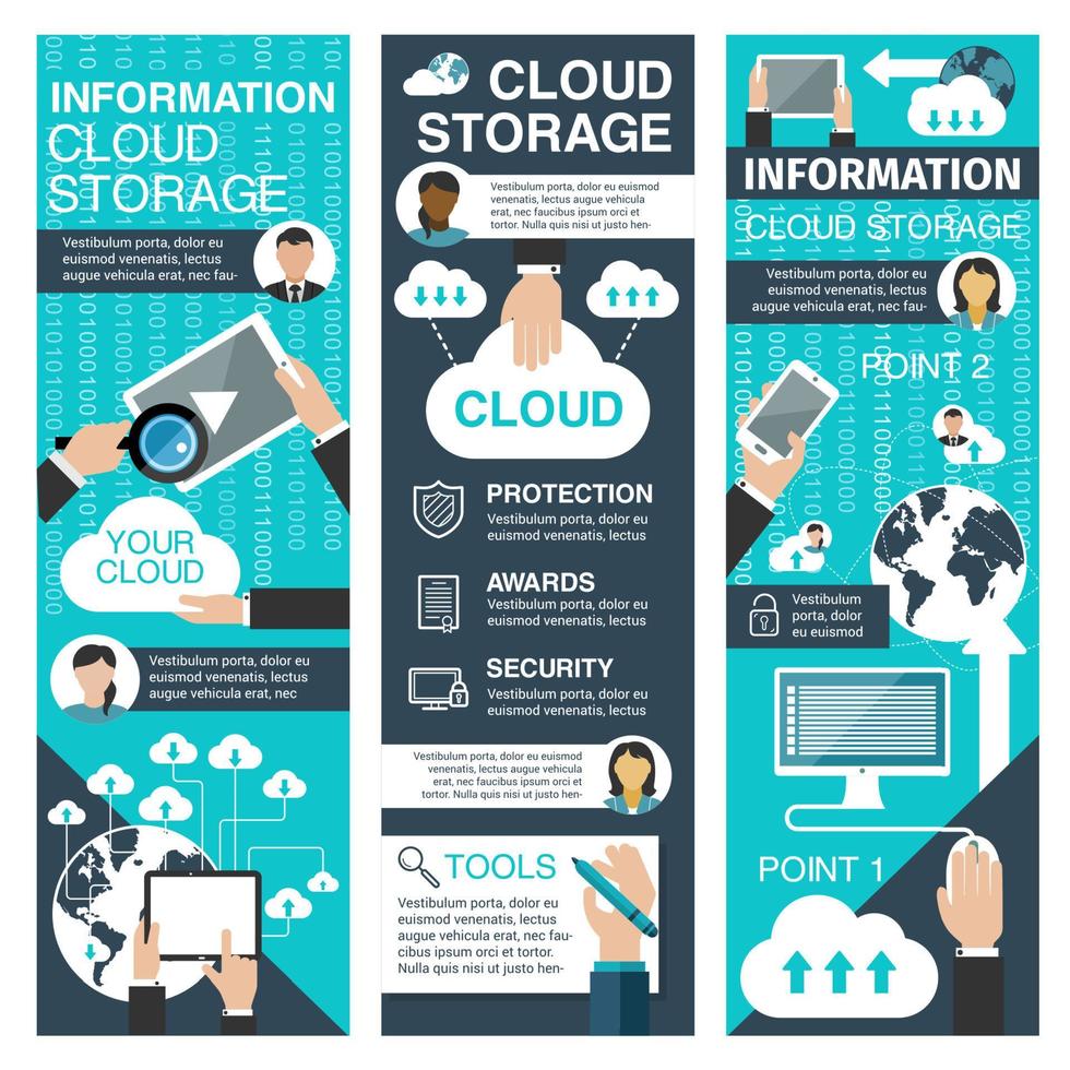 Online storage and cloud technologies banner vector