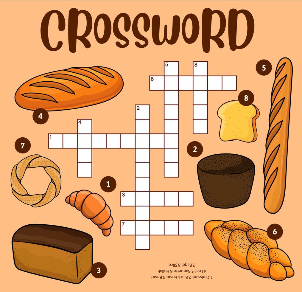 Bread, bakery crossword worksheet, find word game vector