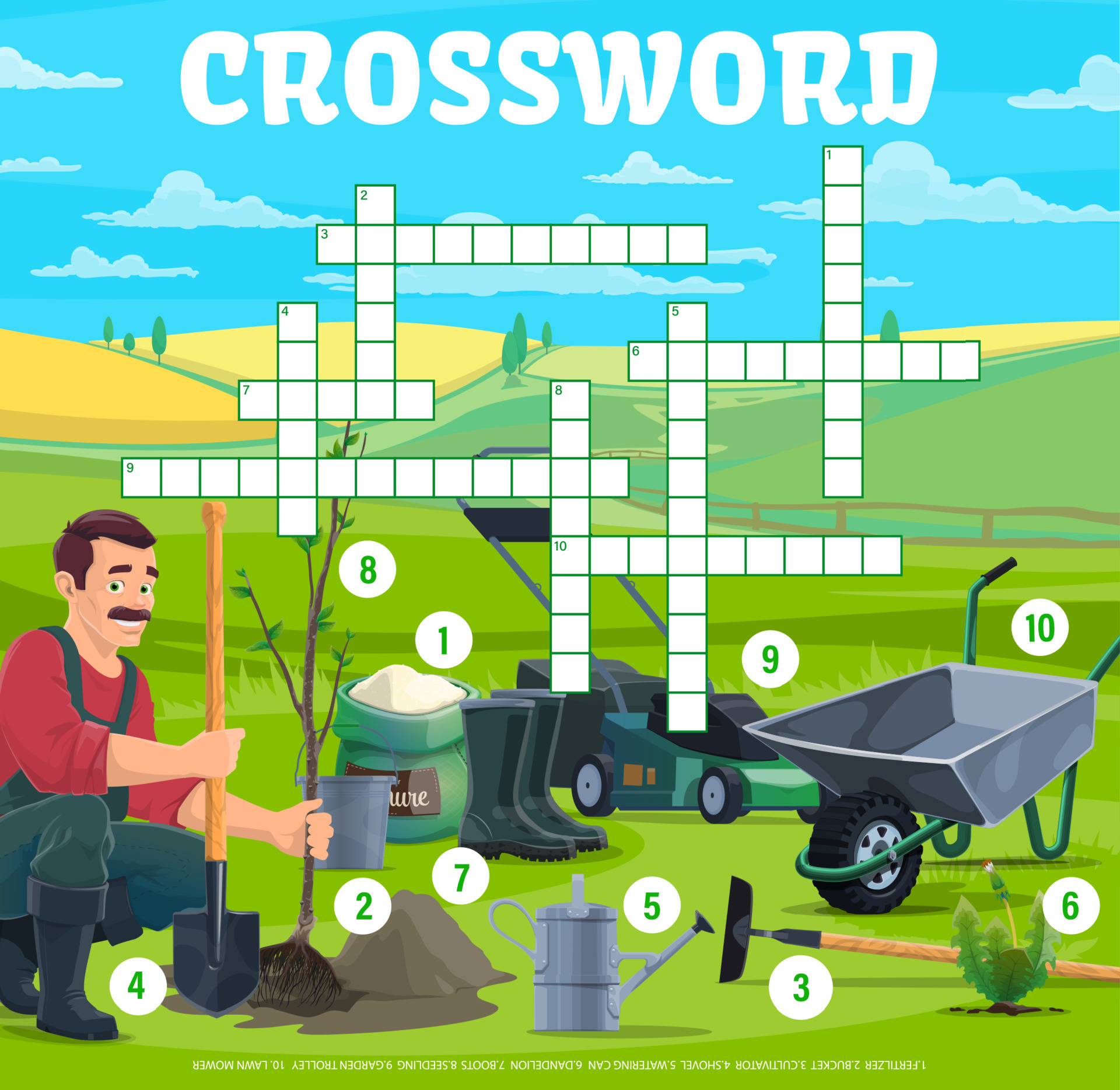 Farmer tools equipment crossword quiz game 13210961 Vector Art at Vecteezy Farmer tools equipment crossword quiz game 13210961 Vector Art at Vecteezy