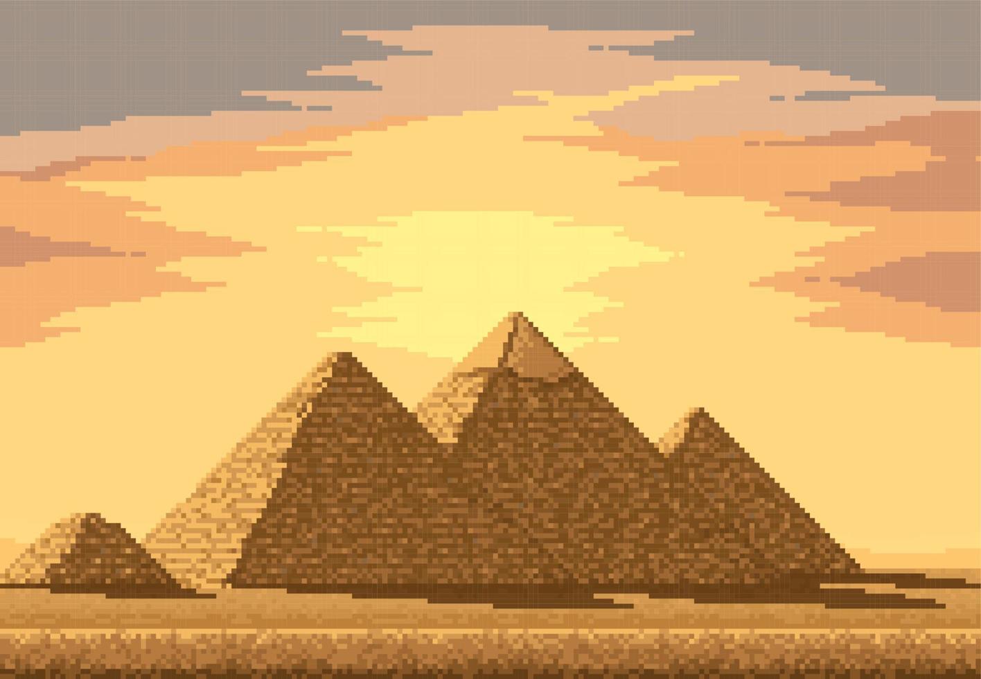 Pyramids in Egypt desert 8bit pixel background vector