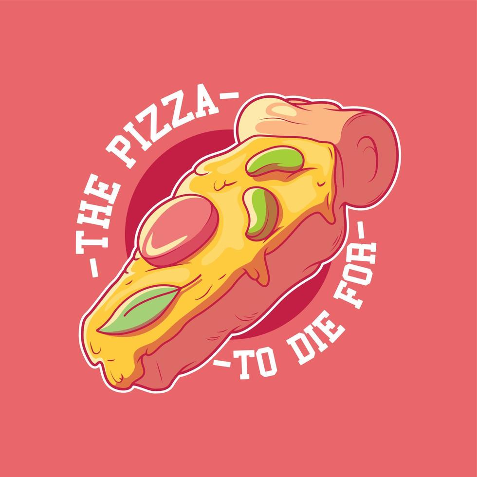 Ilustración de vector de insignia de ataúd de pizza. comida rápida, marca, concepto de diseño divertido.