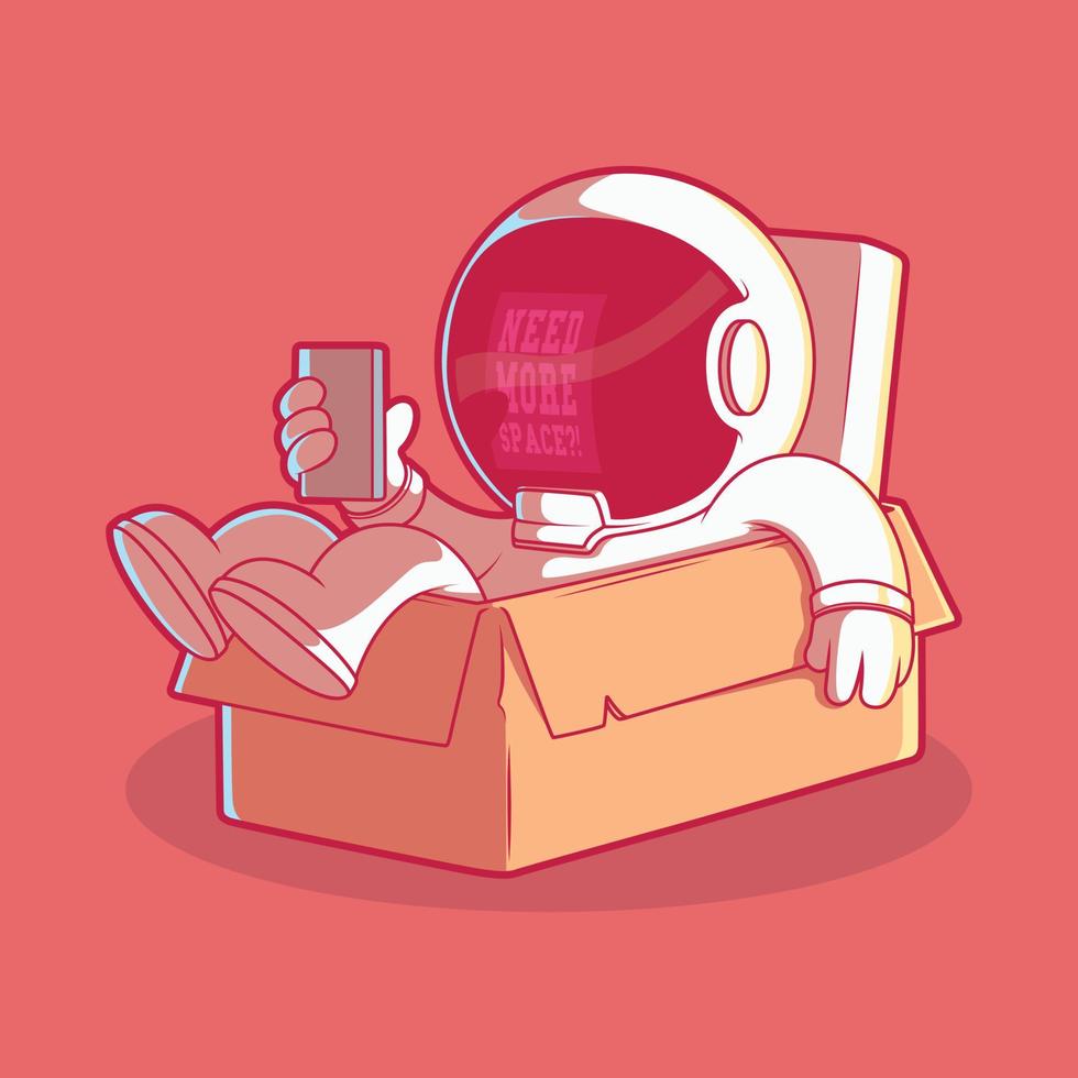 un astronauta dentro de una ilustración de vector de caja. tecnología, marca, concepto de diseño divertido.