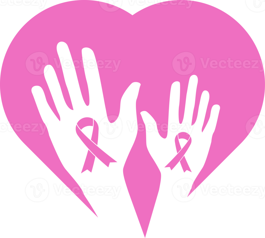 hand with pink ribbon on heart shape png
