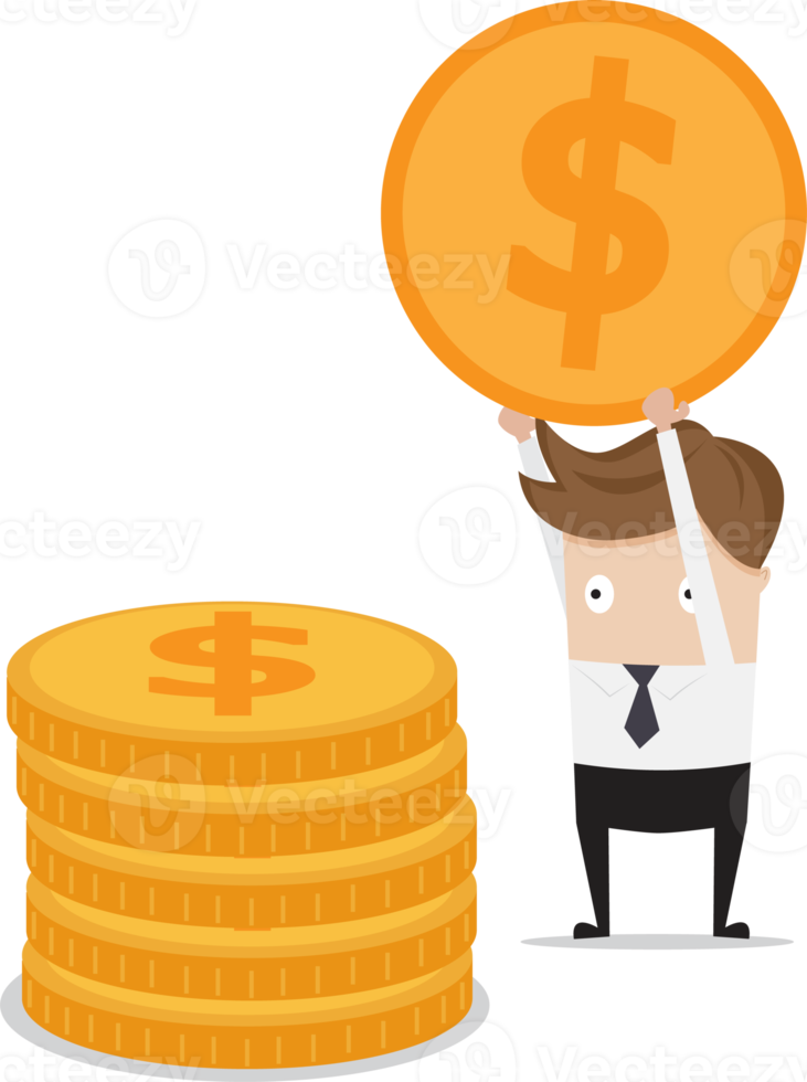 businessman put coin on stack of money cartoon png