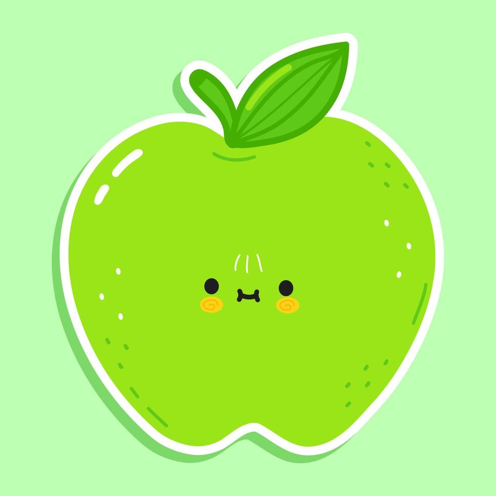 pegatina manzana verde. icono de ilustración de personaje kawaii de dibujos animados dibujados a mano vectorial. aislado sobre fondo blanco. concepto de manzana verde vector