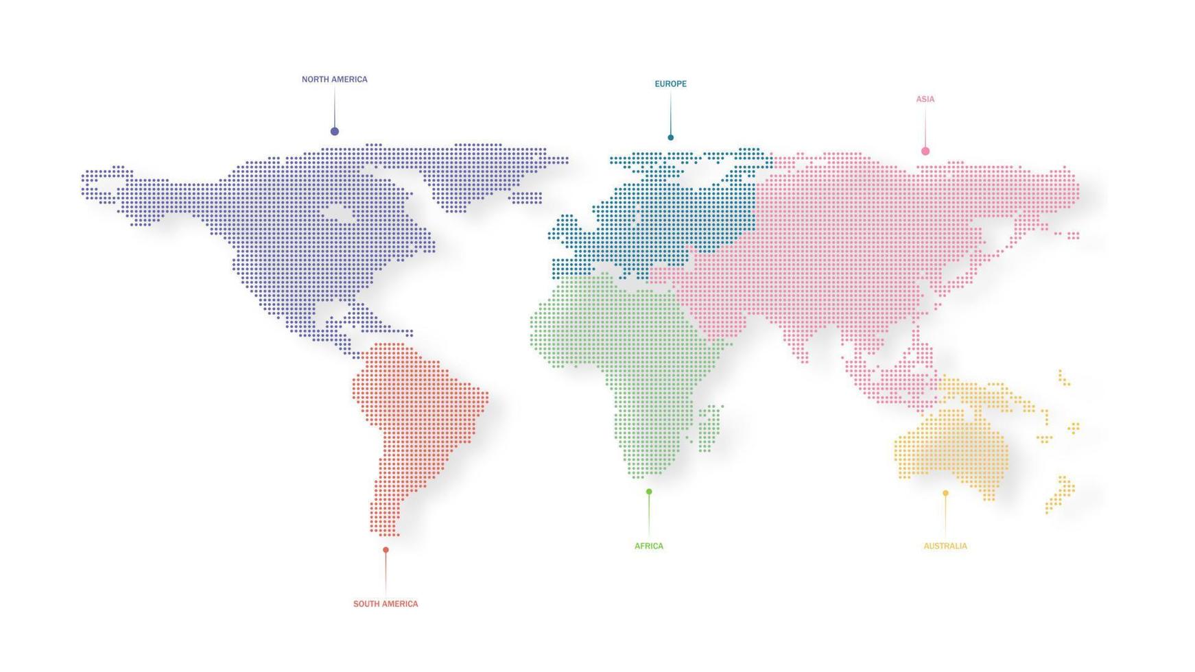 mapa del mundo salpicado de fondo blanco. mapa continental punteado. mapa de continentes. ilustración vectorial eps10. vector