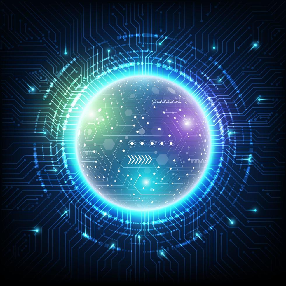 Abstract technology sphere with circuit lines diagram. The planet with the circuit board surface. Vector illustration EPS10.