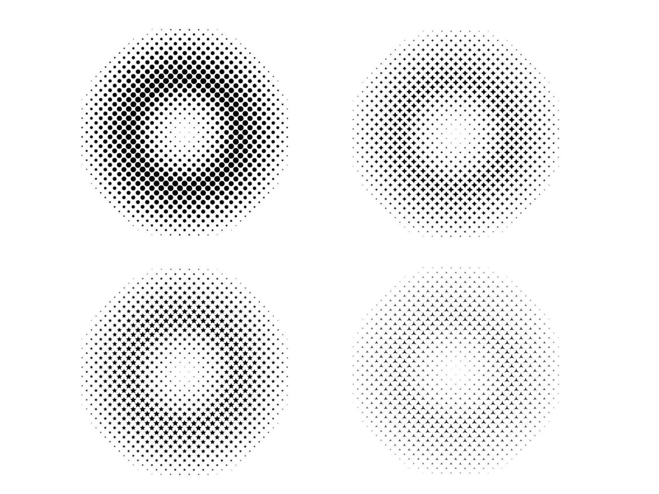 Circle halftone set, dotted halftone group, dot spray halftone set vector