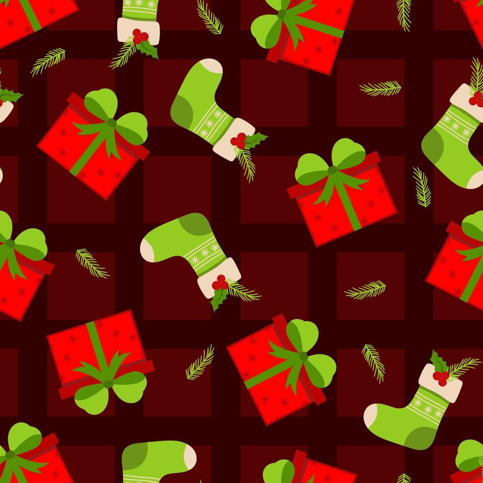 fondo transparente de vector de año nuevo con calcetines de navidad, regalos, copos de nieve y bayas rojas