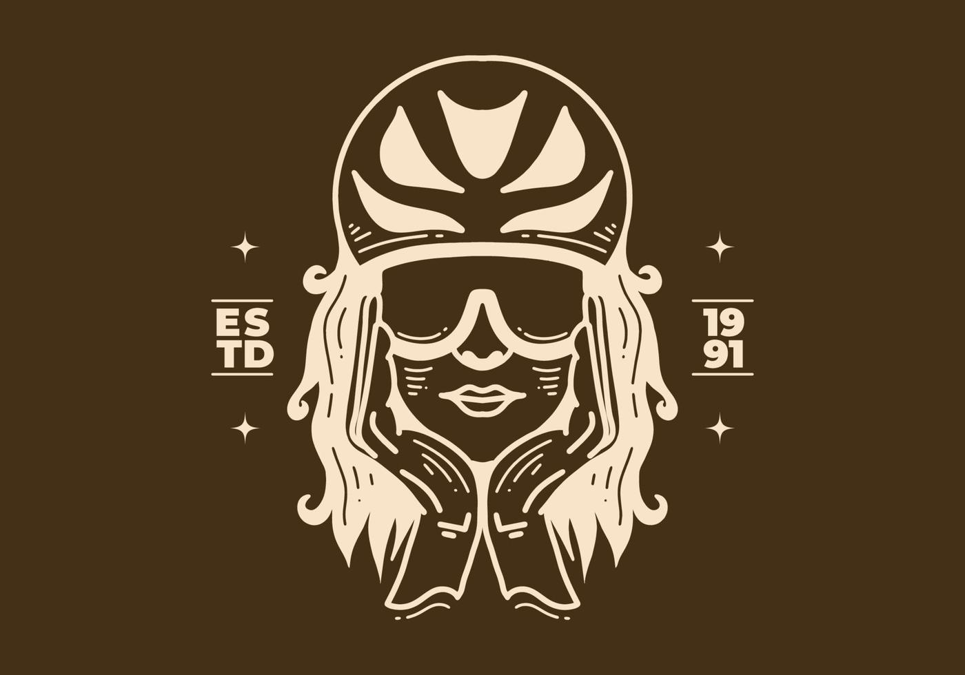 Vintage art illustration of a woman wearing bicycle helmet vector
