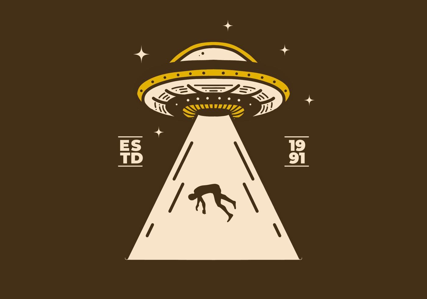 Vintage art illustration of a ufo suck a human vector